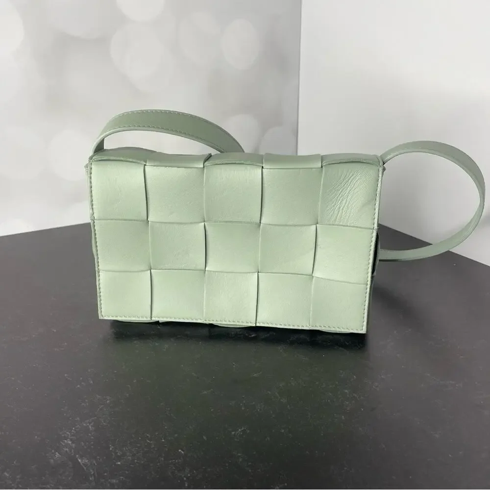 Bottega Veneta Medium Intrecciato Leather Cassette Crossbody Bag Sage Green